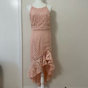 New With Tags NWT Bardot Beautiful Asymmetrical Hem Pink Lace Dress